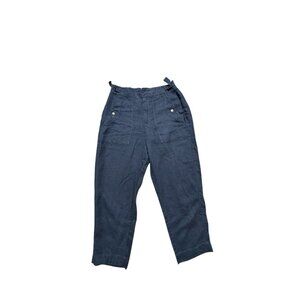 Athleta Linen Pants Women 4P Gray Crop Elastic Waist Casual